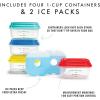 imageFit ampamp Fresh Kids 2Cup Chilled Containers Set of 4 Reusable Portion Control Containers with Removable Ice Packs BPAFree FreezerMicrowaveDishwasher Safe1 Cup