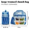 imageFit ampamp Fresh Lunch Bag For Women Insulated Womens Lunch Bag For Work Large Lunch Box For Women With Two Matching Containers Townsend Lunch Bag Navy WildflowerBlue Pistachio Plaid