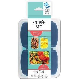 imageFit ampamp Fresh 216HL Entree Set with Ice Pack 3 Reusable Portion Control Containers BPAFree MicrowaveDishwasher Safe Lunch Box Entre BlueEntree Set  Blue