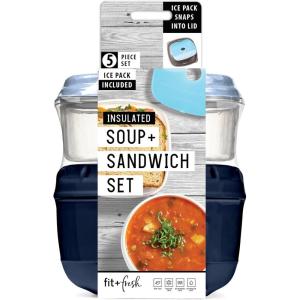 imageFit ampamp Fresh 216HL Entree Set with Ice Pack 3 Reusable Portion Control Containers BPAFree MicrowaveDishwasher Safe Lunch Box Entre BlueSoup  Sandwich Set  Navy