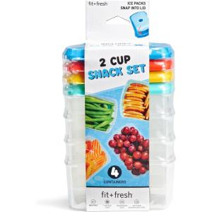 imageFit ampamp Fresh Kids 2Cup Chilled Containers Set of 4 Reusable Portion Control Containers with Removable Ice Packs BPAFree FreezerMicrowaveDishwasher Safe2 cup