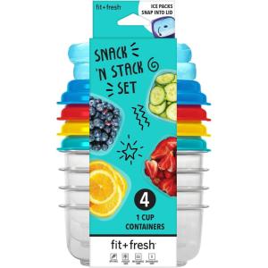 imageFit ampamp Fresh Kids 2Cup Chilled Containers Set of 4 Reusable Portion Control Containers with Removable Ice Packs BPAFree FreezerMicrowaveDishwasher Safe1 Cup