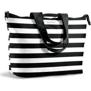 imageFit ampamp Fresh Large Beach Bag for Women  Extra Large Travel Tote With PocketsBlack  White Stripe