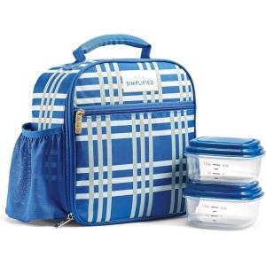 imageFit ampamp Fresh Lunch Bag For Women Insulated Womens Lunch Bag For Work Large Lunch Box For Women With Two Matching Containers Townsend Lunch Bag Navy WildflowerBlue Pistachio Plaid