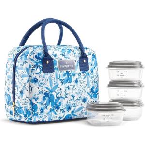 imageFit ampamp Fresh Lunch Bag For Women Insulated Womens Lunch Bag For Work Leakproof ampamp StainResistant Large Lunch Box For Women With Containers Zipper Closure Bloomington Bag Blue Floral