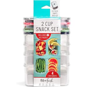 imageFit ampamp Fresh Small Plastic Containers With Lids 8 oz Small Snack Containers With Lids Reusable Leakproof Dressing and Condiment Containers With Two Attachable Ice Packs 4PK Light2 Cup