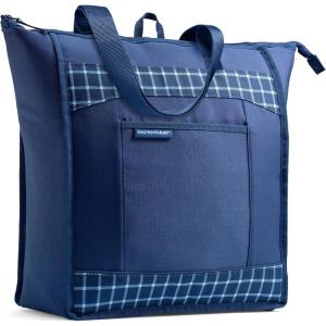 imageRachael Ray Chillout Soft Cooler Bag Large Reusable Insulated Grocery Bag with Zippered Top Travel Tote for Hot or Cold Food Grocery Tote BagBlue Gingham