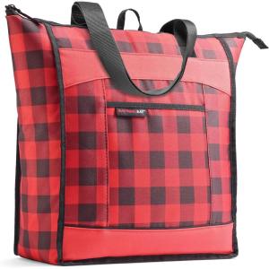 imageRachael Ray Chillout Soft Cooler Bag Large Reusable Insulated Grocery Bag with Zippered Top Travel Tote for Hot or Cold Food Grocery Tote BagRed Buffalo Check