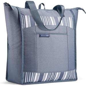 imageRachael Ray Chillout Soft Cooler Bag Large Reusable Insulated Grocery Bag with Zippered Top Travel Tote for Hot or Cold Food Grocery Tote BagSlate Stripe