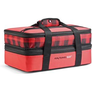imageRachael Ray Expandable Insulated Casserole Carrier for Hot or Cold Food Thermal Lasagna Lugger Tote for Potluck Parties Picnic and Cookouts Fits 9quot x 13quot Baking DishRed Buffalo Check