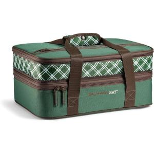 imageRachael Ray Expandable Insulated Casserole Carrier for Hot or Cold Food Thermal Lasagna Lugger Tote for Potluck Parties Picnic and Cookouts Fits 9quot x 13quot Baking DishForest Green Plaid