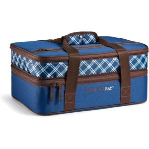 imageRachael Ray Expandable Insulated Casserole Carrier for Hot or Cold Food Thermal Lasagna Lugger Tote for Potluck Parties Picnic and Cookouts Fits 9quot x 13quot Baking DishNavy