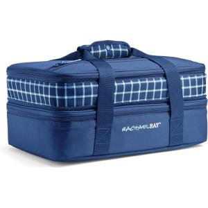 imageRachael Ray Expandable Insulated Casserole Carrier for Hot or Cold Food Thermal Lasagna Lugger Tote for Potluck Parties Picnic and Cookouts Fits 9quot x 13quot Baking DishBlue Gingham