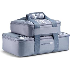 imageRachael Ray Lugger Duo Insulated Casserole Carrier for Hot or Cold Food Thermal Lasanga Lugger Tote for Potluck Parties Picnic and Cookouts Fits 9quot x 13quot Baking Dish Slate StripeSlate Stripe