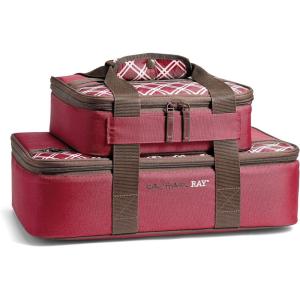 imageRachael Ray Lugger Duo Insulated Casserole Carrier for Hot or Cold Food Thermal Lasanga Lugger Tote for Potluck Parties Picnic and Cookouts Fits 9quot x 13quot Baking Dish Slate StripeBurgundy