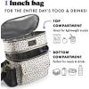 imageFit ampamp Fresh Foundry Dual Compartment Lunch Bag For Adults Insulated Extra Large Lunchbox For Meal Prep With Matching Containers Front Pocket Adjustable Strap SteelTaupe and Black Dot