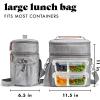 imageFit ampamp Fresh Foundry Dual Compartment Lunch Bag For Adults Insulated Extra Large Lunchbox For Meal Prep With Matching Containers Front Pocket Adjustable Strap SteelGray