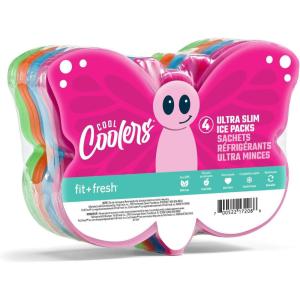 imageCool Coolers Kids Lunch Box Ice Packs Slim Ice Packs for Lunch Bags ReusableMulticolored 4 Pack DinosaurButterfly