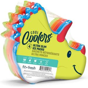 imageCool Coolers Kids Lunch Box Ice Packs Slim Ice Packs for Lunch Bags ReusableMulticolored 4 Pack DinosaurDinosaur