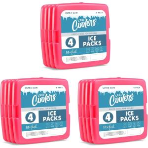 imageCool Coolers by Fit  Fresh Reusable ampamp LongLasting Slim Ice Packs Cold Packs for Cooler Flat ice Packs for Lunch Bags Cooler Accessories for Lunchboxes Camping Beach Lunch ampamp Work 12PK Pink