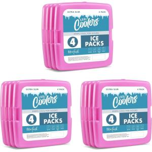 imageCool Coolers by Fit  Fresh Reusable ampamp LongLasting Slim Ice Packs Cold Packs for Lunch Boxes Ice Packs for Lunch Bags Blue 12 PackPurple 12 PK