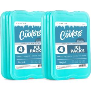 imageCool Coolers by Fit  Fresh Reusable ampamp LongLasting XL Slim Ice Packs Cold Packs for Lunch Boxes Ice Packs for Lunch Bags Cooler Accessories for Camping Beach Lunch and Work 8PK Green