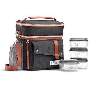 imageFit ampamp Fresh Foundry Extra Large Insulated Lunch Box for Men ampamp Women Large Lunch Bag for Meal Prep Double Decker Adult Lunch Box for Men with Containers Adjustable Strap Dual Compartment BlackBlack