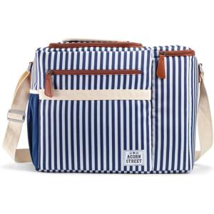 imageFit ampamp Fresh Foundry Soft Cooler Bag Insulated Leak Proof and Wine Carrier Bag 24 Can Large Soft Sided Cooler Bag for Men and Women 2 Bottle Wine Holder Tote Bag for Travel Beach and Picnic BagNavy  White Stripe