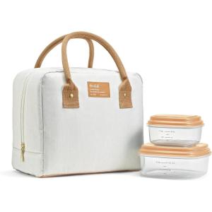 imageFit ampamp Fresh Lunch Bag For Women Insulated Womens Lunch Bag For Work Leakproof ampamp StainResistant Large Lunch Box For Women With 2 Large Containers Zipper Closure Bloomington Lunch Bag Plum StripeIvory