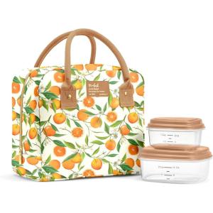 imageFit ampamp Fresh Lunch Bag For Women Insulated Womens Lunch Bag For Work Leakproof ampamp StainResistant Large Lunch Box For Women With 2 Large Containers Zipper Closure Bloomington Lunch Bag Plum StripeOrange Blossoms