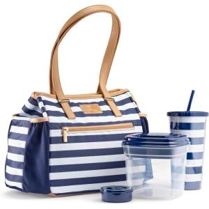 imageFit ampamp Fresh Lunch Bag For Women Insulated Womens Lunch Bag For Work Leakproof ampamp StainResistant Large Lunch Box For Women With Containers and Zipper Closure Copley Bag PlumNavy Stripe