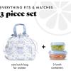 imageFit ampamp Fresh Cromwell Drawstring Lunch Bag for Women Complete Lunch Set with 2 Containers StainResistant LeakResistant Back to School Essential Teacher Lunchbox Black CheetahBlue Floral Toile