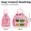 imageFit ampamp Fresh Cromwell Drawstring Lunch Bag for Women Complete Lunch Set with 2 Containers StainResistant LeakResistant Back to School Essential Teacher Lunchbox Black CheetahPink Strawberries