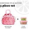 imageFit ampamp Fresh Cromwell Drawstring Lunch Bag for Women Complete Lunch Set with 2 Containers StainResistant LeakResistant Back to School Essential Teacher Lunchbox Black CheetahPink Strawberries