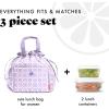 imageFit ampamp Fresh Cromwell Drawstring Lunch Bag for Women Complete Lunch Set with 2 Containers StainResistant LeakResistant Back to School Essential Teacher Lunchbox Black CheetahLavender Smiles