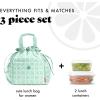 imageFit ampamp Fresh Cromwell Drawstring Lunch Bag for Women Complete Lunch Set with 2 Containers StainResistant LeakResistant Back to School Essential Teacher Lunchbox Black CheetahMint Smiles