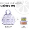 imageFit ampamp Fresh Cromwell Drawstring Lunch Bag for Women Complete Lunch Set with 2 Containers StainResistant LeakResistant Back to School Essential Teacher Lunchbox Black CheetahPurple Floral Toile