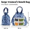 imageFit ampamp Fresh Cromwell Drawstring Lunch Bag for Women Complete Lunch Set with 2 Containers StainResistant LeakResistant Back to School Essential Teacher Lunchbox Black CheetahNavy Brush Strokes