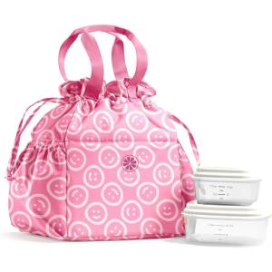 imageFit ampamp Fresh Cromwell Drawstring Lunch Bag for Women Complete Lunch Set with 2 Containers StainResistant LeakResistant Back to School Essential Teacher Lunchbox Black CheetahFuchsia Smiles