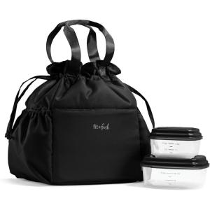 imageFit ampamp Fresh Cromwell Drawstring Lunch Bag for Women Complete Lunch Set with 2 Containers StainResistant LeakResistant Back to School Essential Teacher Lunchbox Black CheetahBlack