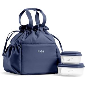 imageFit ampamp Fresh Cromwell Drawstring Lunch Bag for Women Complete Lunch Set with 2 Containers StainResistant LeakResistant Back to School Essential Teacher Lunchbox Black CheetahNavy