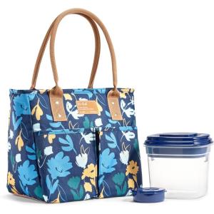 imageFit ampamp Fresh Insulated Lunch Box For Women Leakproof ampamp StainResistant With Container Zipper Two Exterior Pockets  Summerton Lunch Bag Silo NavyBotantical Silo Navy