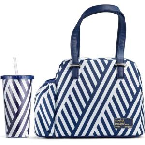 imageFit ampamp Fresh Lunch Bag For Women Insulated Womens Lunch Bag For Work Leakproof ampamp StainResistant Large Lunch Box For Women With Bottle Pocket Long Straps Zipper Closure Laketown Bag Black CheetahNavy Stripe