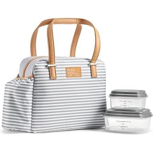 imageFit ampamp Fresh Lunch Bag For Women Insulated Womens Lunch Bag For Work Leakproof ampamp StainResistant Large Lunch Box For Women With Bottle Pocket Long Straps Zipper Closure Laketown Bag Black CheetahGray Stripes