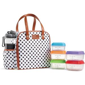 imageFit ampamp Fresh Lunch Bag For Women Insulated Womens Lunch Bag For Work Leakproof ampamp StainResistant Large Lunch Box For Women With Containers Tumbler and Ice Pack Zipper Closure Wichita Bag PalmWhite Dot
