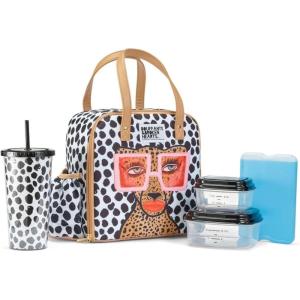 imageFit ampamp Fresh Lunch Bag For Women Insulated Womens Lunch Bag For Work Leakproof ampamp StainResistant Large Lunch Box For Women With Containers Tumbler and Ice Pack Zipper Closure Wichita Bag PalmTropical Glam Cat