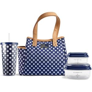 imageFit ampamp Fresh Lunch Bag For Women Insulated Womens Lunch Bag For Work Leakproof ampamp StainResistant Large Lunch Box For Women With Containers and Matching Tumbler Zipper Westerly Lunch Bag Grey StripNavy Dot