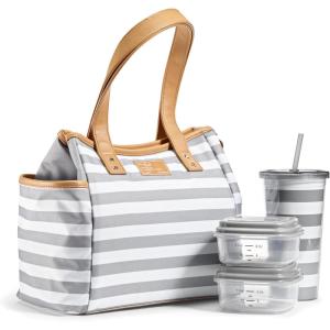 imageFit ampamp Fresh Lunch Bag For Women Insulated Womens Lunch Bag For Work Leakproof ampamp StainResistant Large Lunch Box For Women With Containers and Matching Tumbler Zipper Westerly Lunch Bag Grey StripGray Stripes