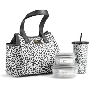 imageFit ampamp Fresh Lunch Bag For Women Insulated Womens Lunch Bag For Work Leakproof ampamp StainResistant Large Lunch Box For Women With Containers and Matching Tumbler Zipper Westerly Lunch Bag Grey StripLuxe Cheetah