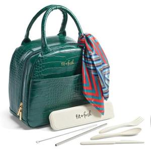 imageFit ampamp Fresh Lyon Luxe Lunch Bag For Women Insulated Womens Lunch Bag For Work Leakproof ampamp StainResistant Large Lunch Box For Women Faux Croc Leather BlackLyon Emerald